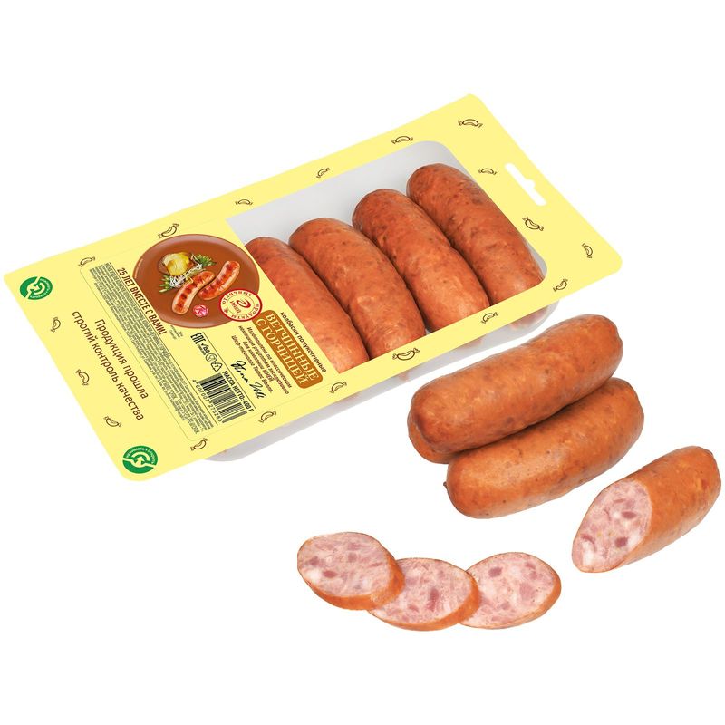 

Колбаски полукопченые Иней Ветчинные с горчицей 400 г