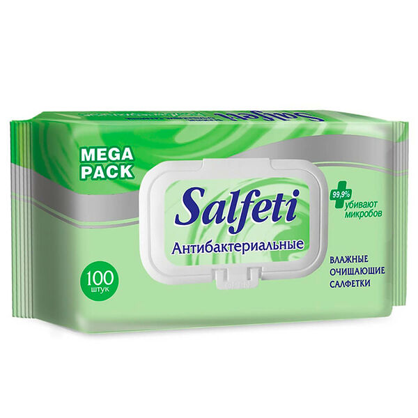 Салфетки влажные салфети 100 шт антибактериальные с клапаном