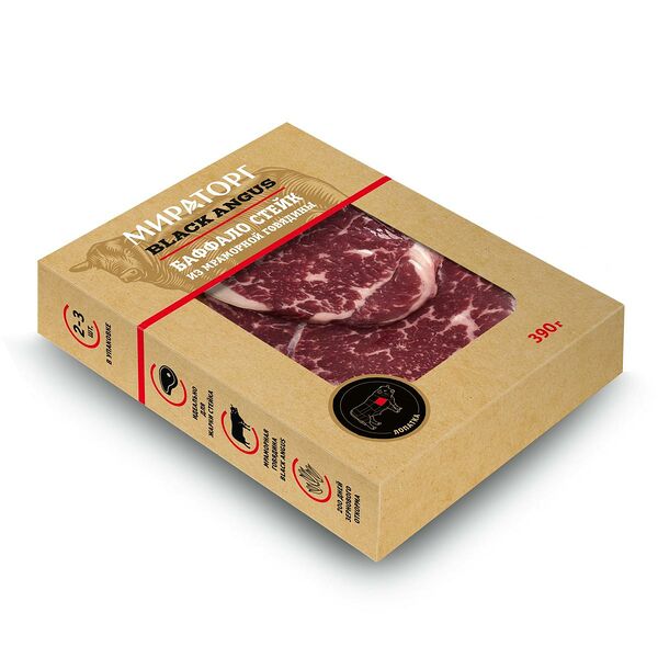 Стейк Мираторг из мраморной говядины Black Angus Баффало без кости категория А охлаждённый 390г