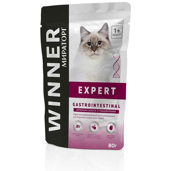 Корм консерв. полнорац. Expert Gastrointestinal для взр. кошек, 80г Winner Мираторг