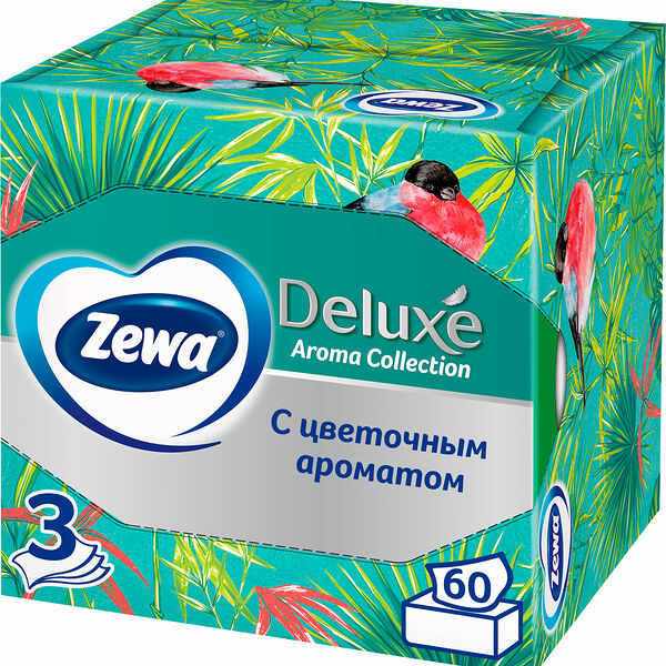 Салфетки бумажные в коробке Zewa Deluxe Арома Коллекция 3 слоя
