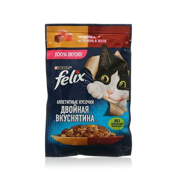 Корм для кошек Felix Аппетитные кусочки Двойная вкуснятина с индейкой и печенью в желе 75г