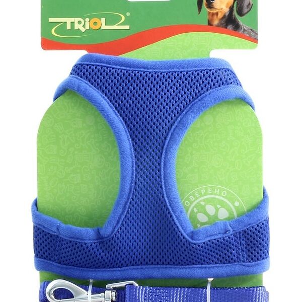 Triol HL02M комплект мягкая шлейка-жилетка и поводок обхват груди 400 мм., поводок 15*1200 мм., Синий
