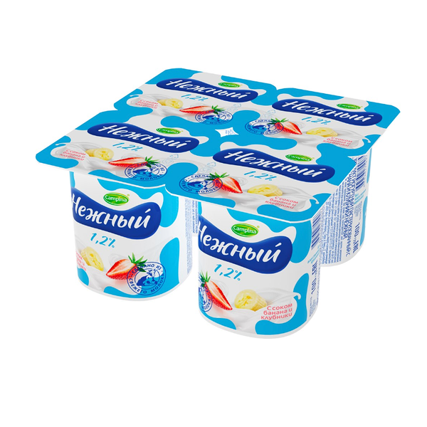 Продукт йогуртный Campina Нежный с соком банана и клубники 1.2%, 1 шт
