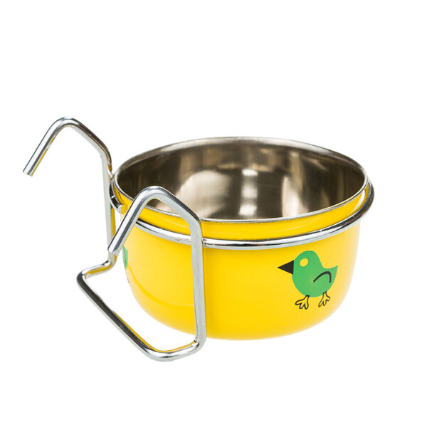 Миска для птиц металлическая цветная с крепежом 300 мл