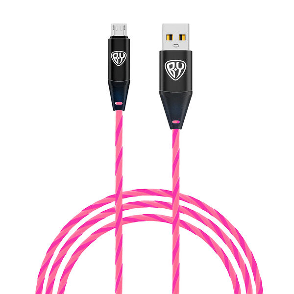 Кабель для зарядки светящийся BY micro usb, 1м, 2.4а, быстрая зарядка, led подсветка розовая, заря