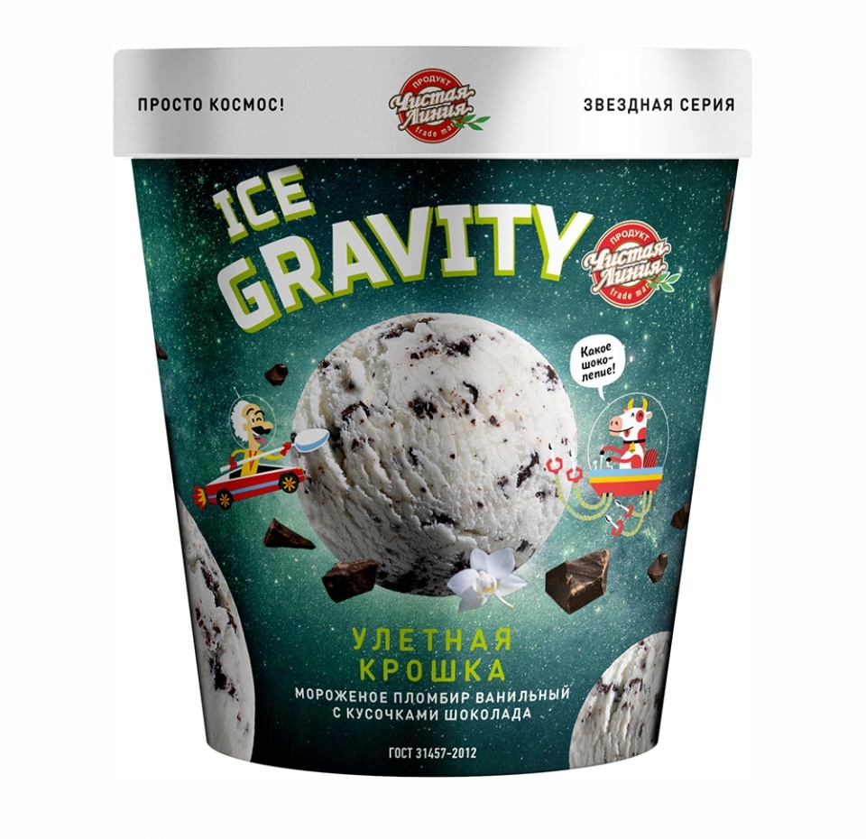 

Мороженое пломбир Чистая Линия Ice Gravity Улётная крошка с кусочками шоколада 12% 270 г