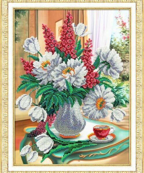 Б1249 Набор для вышивания бисером 'Пионы и левкои' 28*38 см