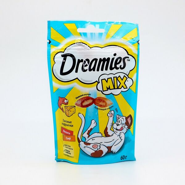 Лакомство Dreamies™ для взрослых кошек с лососем и сыром «MIX (Микс) лосось, сыр» 60г