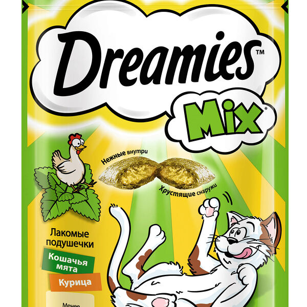 Dreamies лакомые подушечки Курица и кошачья мята