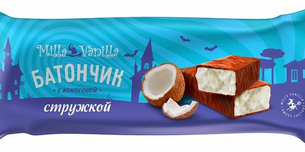 Батончик Milla Vanilla с кокосовой стружкой в глазури с какао 40г