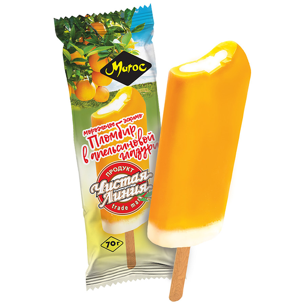 Мороженое пломбир эскимо Чистая Линия в апельсиновой глазури 12%