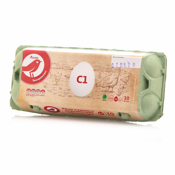 Яйца куриные АШАН Красная птица деревенские С1, 10 шт