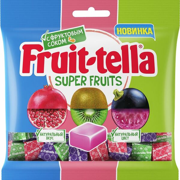 Конфеты Fruit-Tella Super Fruits жевательные со вкусами черной смородины, киви, граната 70г