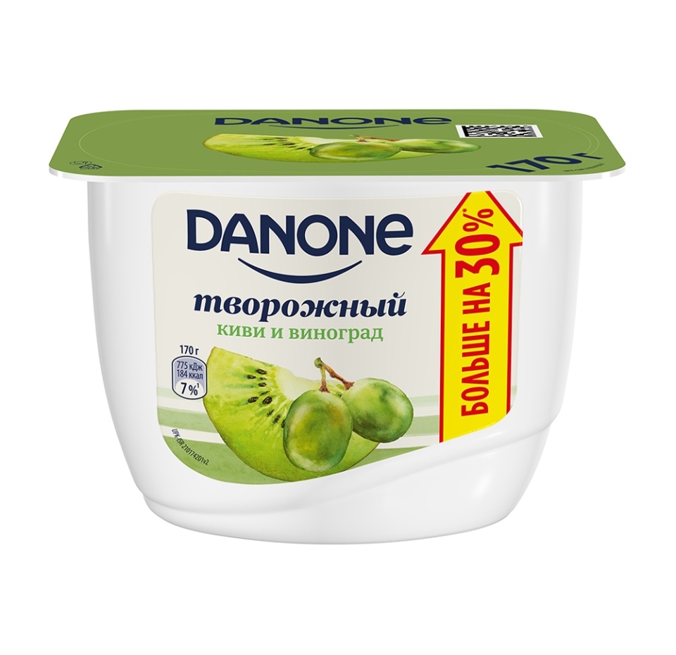 

Продукт творожный Danone с киви и виноградом 3,6% 170г Россия