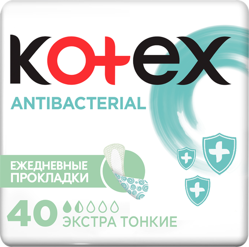 

Ежедневные прокладки Kotex Antibacterial Экстра Тонкие 2 капель 40 шт.