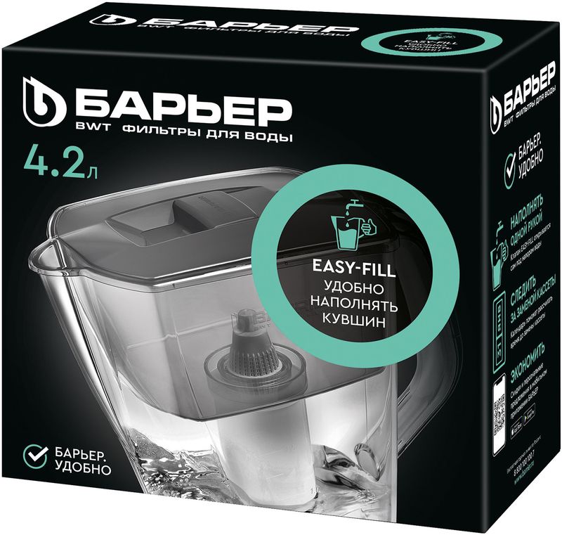 

Фильтр-кувшин для очистки воды Барьер Прайм Опти-Лайт 4.2 л со сменной кассетой 1 шт.