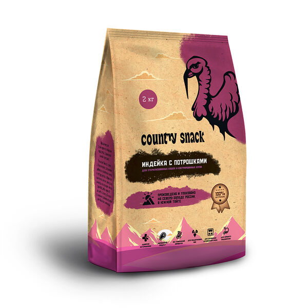 Country snack корм сухой для стерилизованных кошек и кастрированных котов Индейка с потрошками