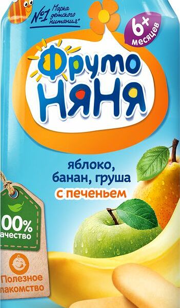 Пюре ФрутоНяня яблоко-банан-груша с печеньем с 6 месяцев, 250г