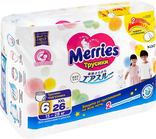 

Трусики-подгузники Merries р. XXL 15-28 кг 26 шт.