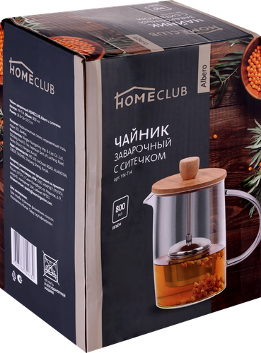 

Чайник заварочный HOMECLUB с ситечком, стекло, бамбук, 800мл, Арт. YN-TI4