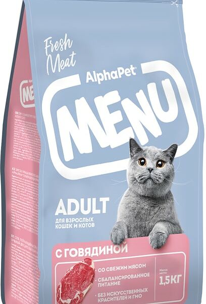 Сухой корм для кошек AlphaPet Menu с говядиной 1.5кг