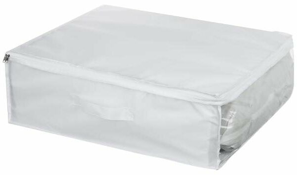 Кофр для подушек и одеял BY Швеция на молнии с прозрачным окном белый, 55х45х19 см