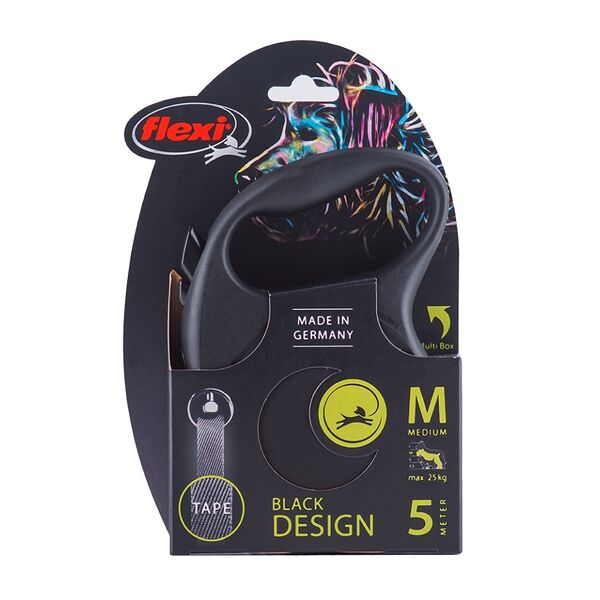 Рулетка Flexi Black Design M, трос 5 м до 20 кг, серебро