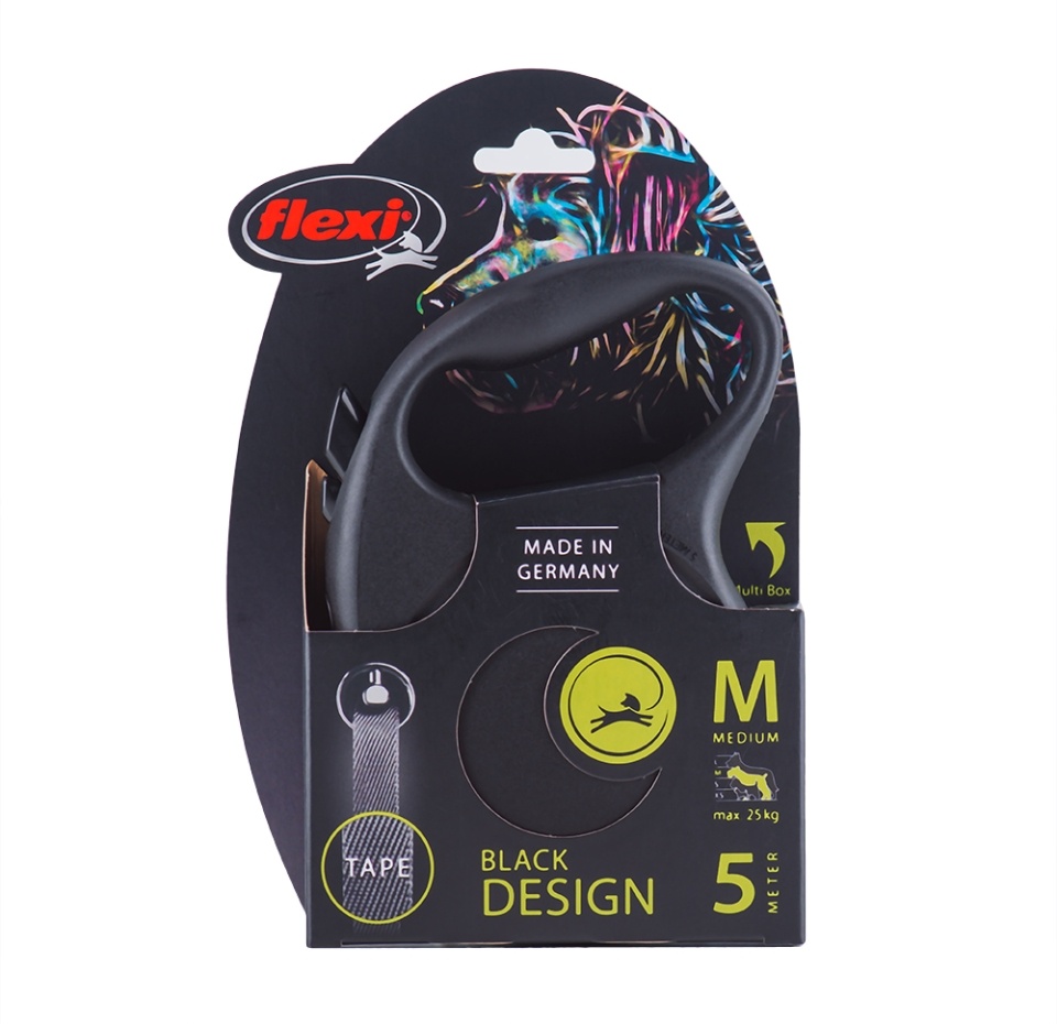 

Рулетка Flexi Black Design M, трос 5 м до 20 кг, серебро