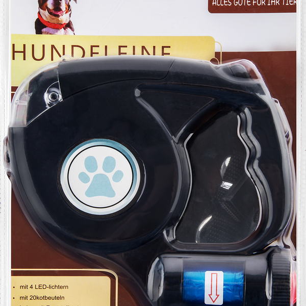 Поводок для собак HUNDELEWE рулетка с фонариком и контейнером для пакетов и лакомств, 4,5м