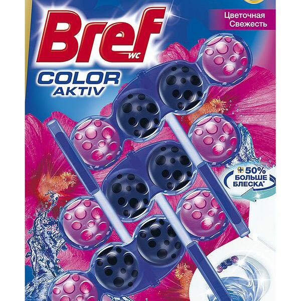 Блок для унитаза Bref Цветная вода Цветочная свежесть 3 × 50 г