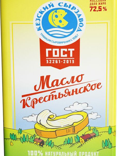 Масло сливочное Кезский СЗ Крестьянское несолёное 72.5% 175г