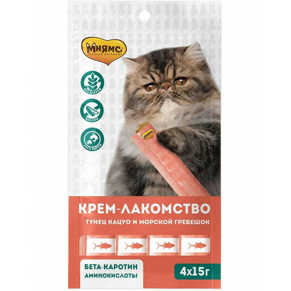 Мнямс Крем-лакомство с тунцом Кацуо и морским гребешком 4*15 г