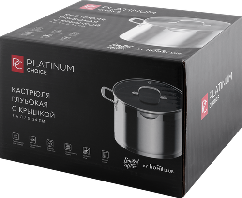 

Кастрюля с крышкой PLATINUM CHOICE BY HOMECLUB, глубокая, нержавеющая сталь, 7.6л