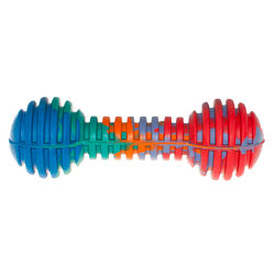 Игрушка для собак Гантель рифленая резиновая разноцветная 15 см
