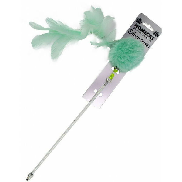 Homecat Silver series дразнилка помпон с перьями мятная 42 см