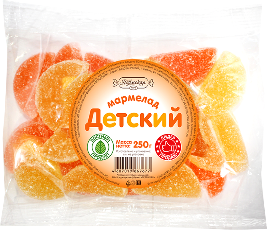 

Мармелад Пермская детский желейный лимон-апельсин дольки