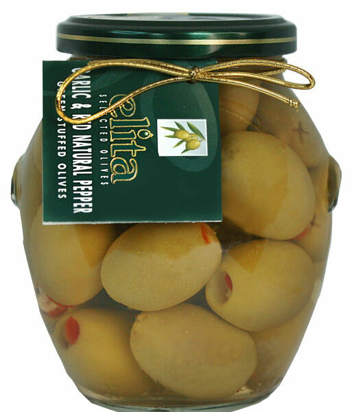 Оливки Elita зеленые фаршированные красным перцем и чесноком