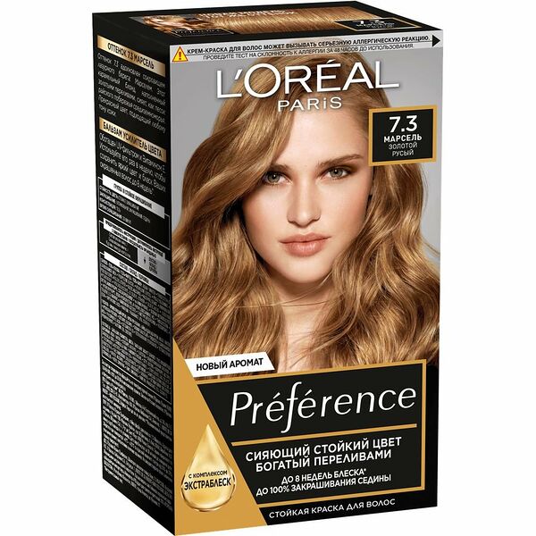 L'Oreal Paris Стойкая краска для волос Preference, оттенок 7.3, Марсель, Золотой Русый