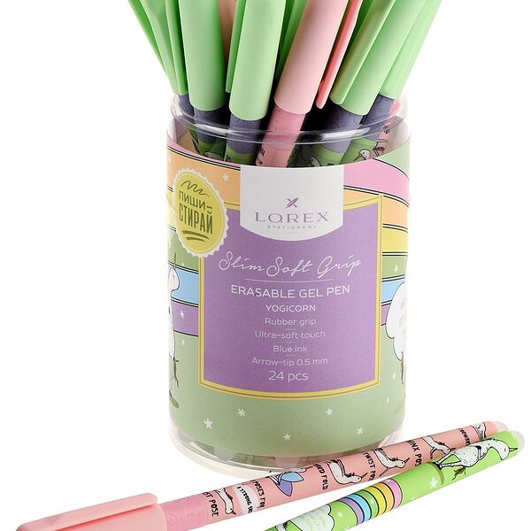 Ручка гелевая стираемая LOREX YOGICORN Slim Soft Grip 0,5 мм синий 1шт