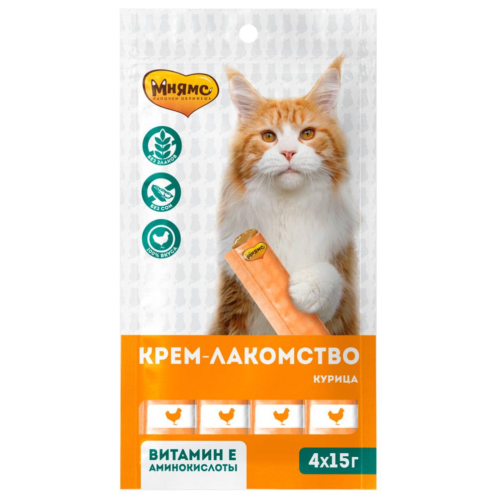 

Крем-лакомство Мнямс для кошек Курица, 4х15 г