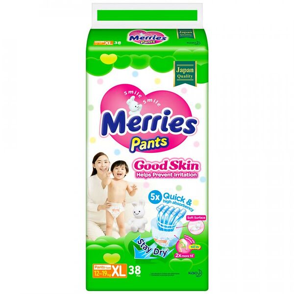 Трусики-подгузники Merries Good Skin XL 12-19кг 38 шт,  Индонезия