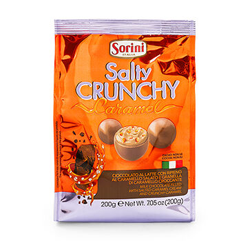 Конфеты Пралине из молочного шоколада Sorini Salty Crunchy Caramel с начинкой из сливочного крема и хрустящих кусочков солёной карамели