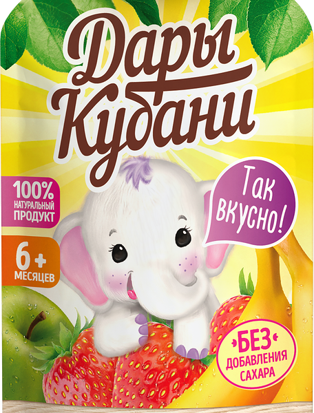 Пюре фруктовое Дары Кубани Яблоко-банан-клубника с 6 месяцев, 90г