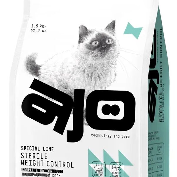 Корм сухой полнорационный Ajo Special Line Контроль веса с курицей для стерилизованных кошек, 1.5 кг