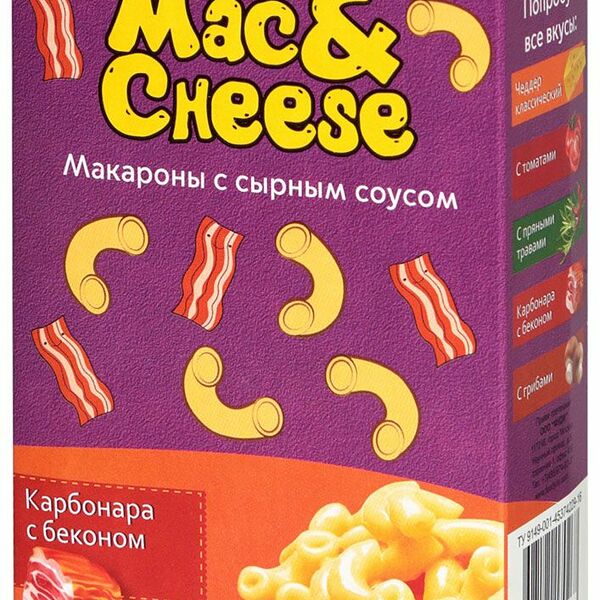 Макароны Foody Mac&Cheese рожки с сырным соусом Карбонара с беконом