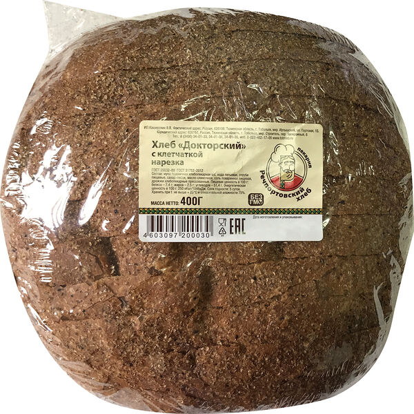 Хлеб ИП Каширских В.В. Докторский с клетчаткой в нарезку 400г