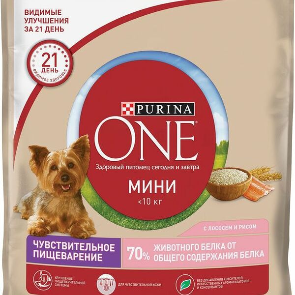 Корм для собак мелких пород до 10 кг Purina One Чувствительная с лососем и рисом