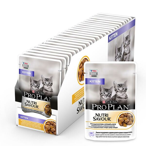 Корм для котят Pro Plan Kitten Nutri Savour кусочки с курицей в желе пауч 85г (упаковка - 26 шт)