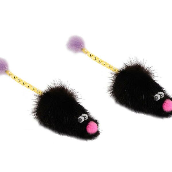 Игрушка для кошек Мышь норка с хвостом трубочкой, 2 шт. 7 см